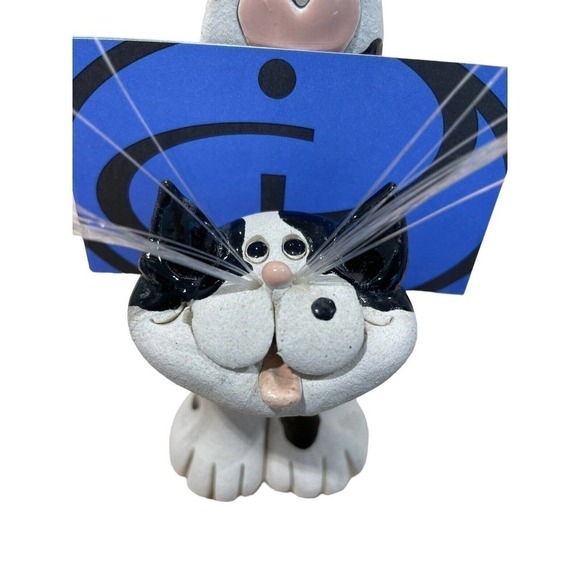 Pence Pets Cat Business Card Holder Handmade Clay 5" High Vintage 1997 Signed - Picture 2 of 7